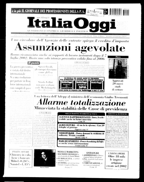 Italia oggi : quotidiano di economia finanza e politica